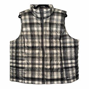 Lands' End Women's Checkered Puffer Vest in Black and Gray